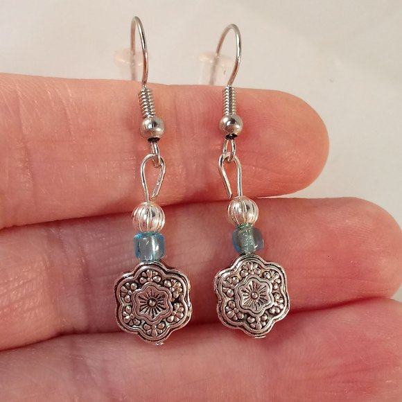 Kristy's Jewels Jewelry - Silver Plated Artisan Filigree Flower Bead Dangle Earrings Women's Party Gift